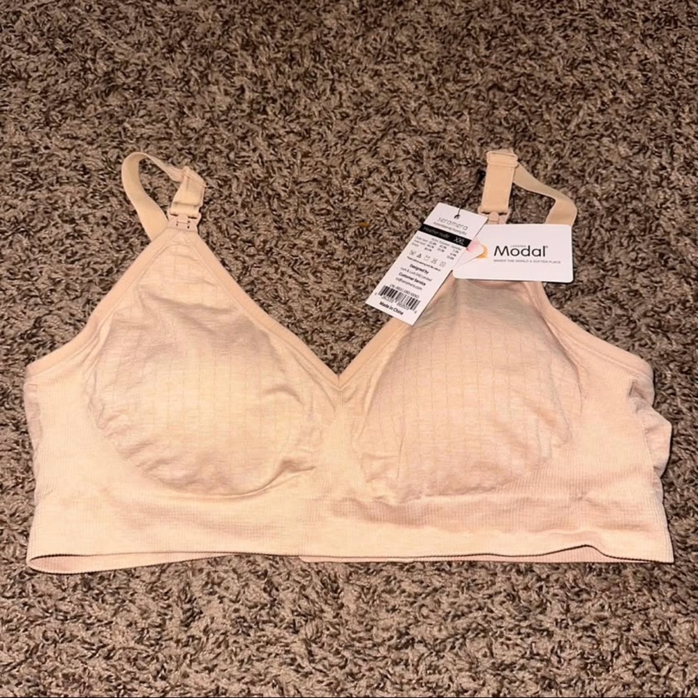 Cream Wireless Longline nursing Bra
